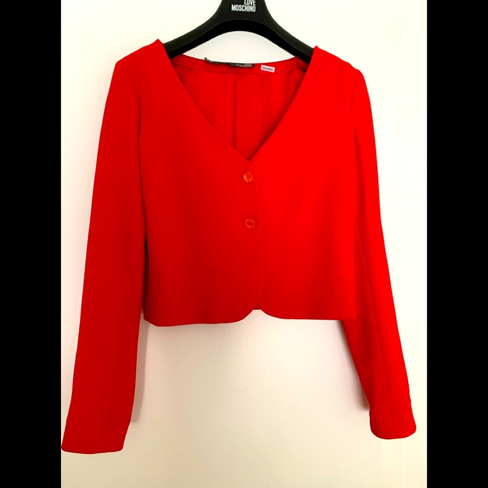 Love Moschino red crop jacket size Us 8… bright color cropped ready for spring